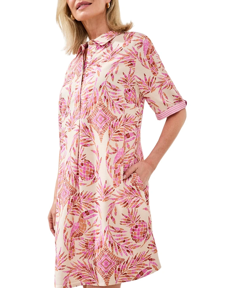 Tribal Women's Rayon Linen Button-Front Dress