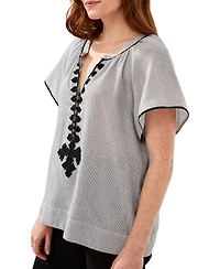 Tribal Women's Stripe Textured Short-Sleeve Top with Tape Detail