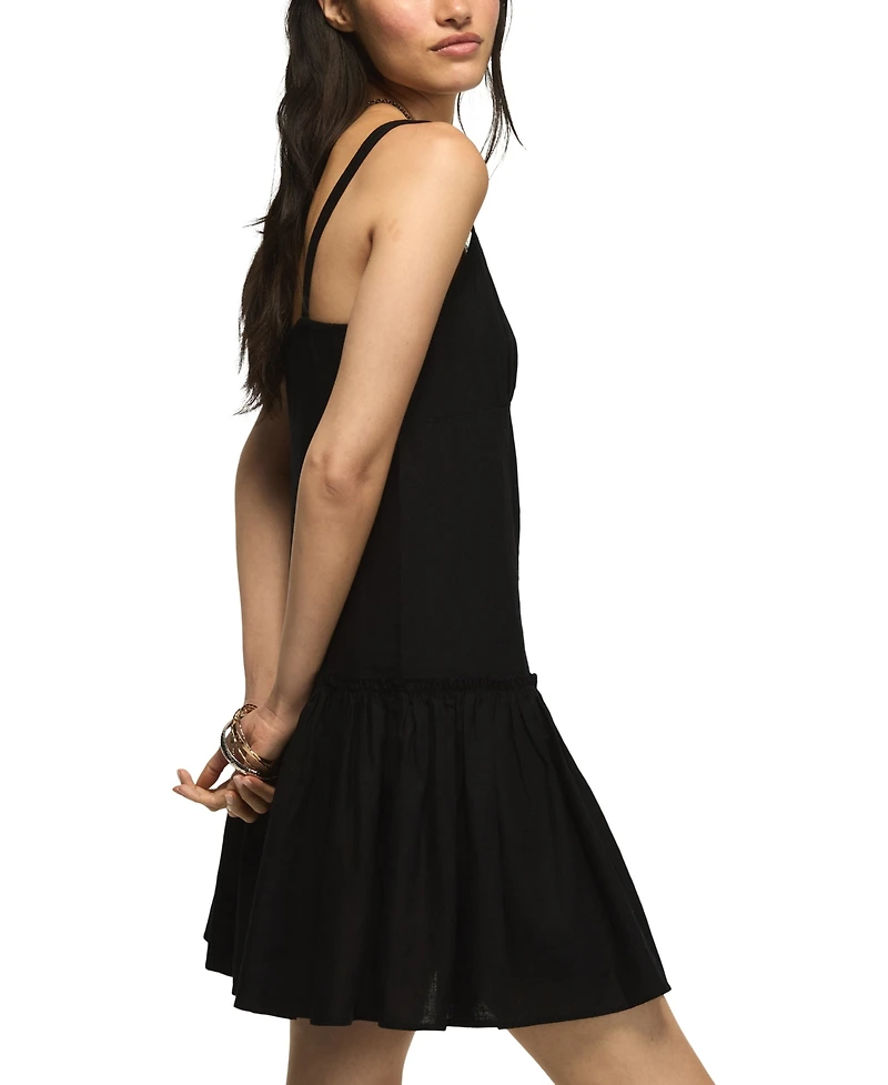 Lucky Brand Women's V-Neck Embroidered Drop Waist Mini Dress