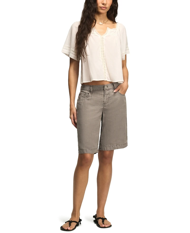 Lucky Brand Women's Relaxed Fit Baggy Linen Denim Shorts