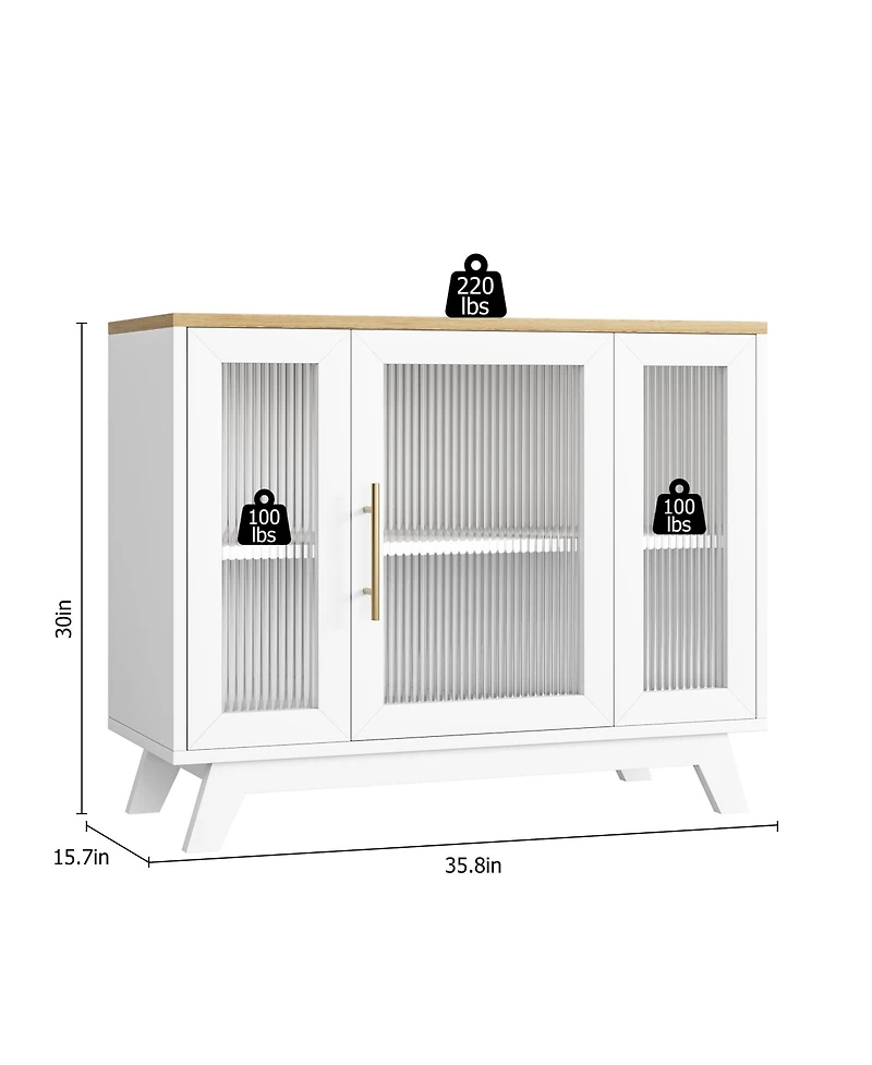 homfan Fluted Glass Door Entryway Cabinet with 3 Drawers and Adjustable Shelf, Modern Chic Storage Console Spacious Top, Easy Assembly