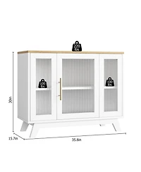 homfan Fluted Glass Door Entryway Cabinet with 3 Drawers and Adjustable Shelf, Modern Chic Storage Console Spacious Top, Easy Assembly