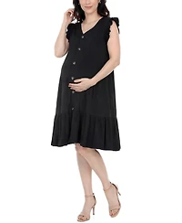 White Mark Women's Flutter-Sleeve Button-Front Tiered Maternity Dress