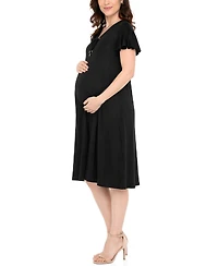 White Mark Women's Flutter-Sleeve Tie-Neck Maternity Dress