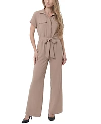 Ny Collection Petite Short Sleeve Belted Jumpsuit