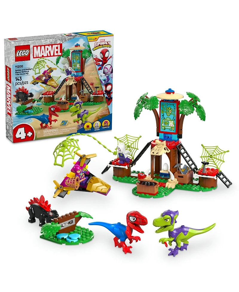 Lego Spidey and Gobby's Raptor Battle at Tree House Hq 11200 Building Set
