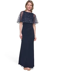 Jessica Howard Petite Capelet Boat Neck Sequin Detail Gown