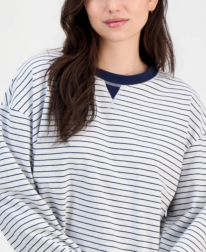 Hippie Rose Juniors' Oversized Striped Long-Sleeve Top