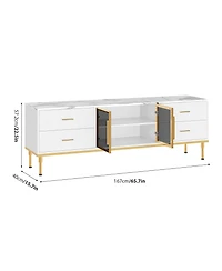 homfan Contemporary Fluted Tv Stand with Adjustable Led Lighting, Drawers and Open Shelves, Reinforced Engineered Wood Metal Legs
