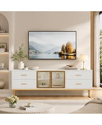 homfan Contemporary Fluted Tv Stand with Adjustable Led Lighting, Drawers and Open Shelves, Reinforced Engineered Wood Metal Legs