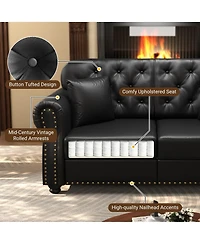 Maison Boucle 63'' Faux Leather Loveseat and Ottoman Set, Tufted Nailhead, Wood Frame