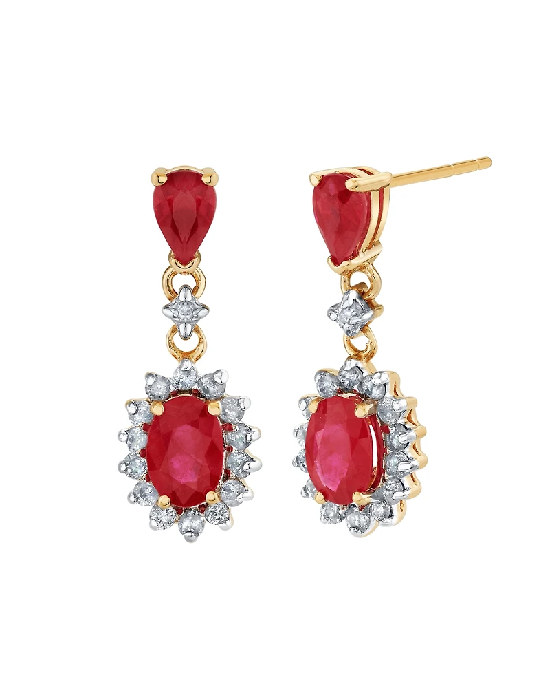 Macy's Ruby (1-7/8 ct. t.w.) & Diamond (1/3 ct. t.w.) Drop Earrings in 14k Yellow Gold