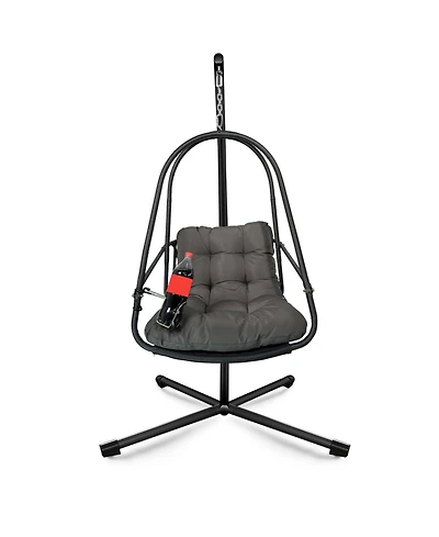 Rainsken Rattan Egg Hanging Chair with C Type bracket, Indoor Outdoor, Patio Wicker Hammock Chair, 350lbs Capacity, for Patio Balcony Backyard