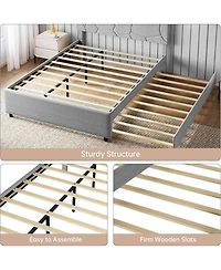 gaomon Bed Frame with Trundle, Upholstered Platform Bed Frame with Headboard, Trundle Bed Twin, Wood Slat Support, for Bedroom, Living Room