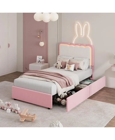 gaomon Full Size Upholstered Bed Frame with Adjustable Headboard for Kids/Girls/Boys, Large Storage Drawer, Noise-Free