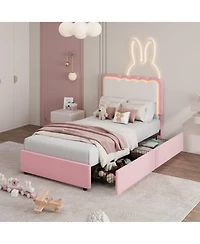 gaomon Full Size Upholstered Bed Frame with Adjustable Headboard for Kids/Girls/Boys, Large Storage Drawer, Noise-Free