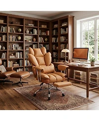 gaomon Big and Tall Office Chair with Pocket Spring Cushion, Ergonomic Desk Chair with Footrest, Adjustable Armrests and Lumbar Support, Pu Leather