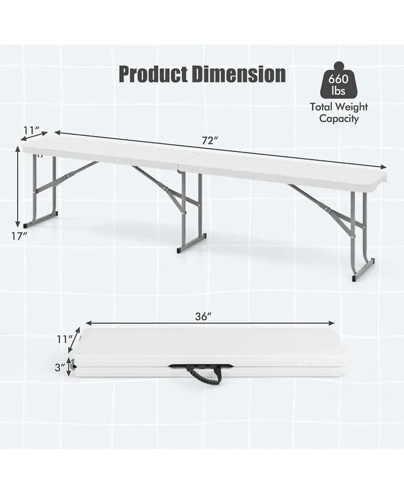 Yiortwo Plastic Folding Bench with Handle, Portable Picnic Camping Seat
