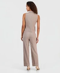 Anne Klein Womens Notched Collar Button Front Vest Cuffed Straight Leg Pants