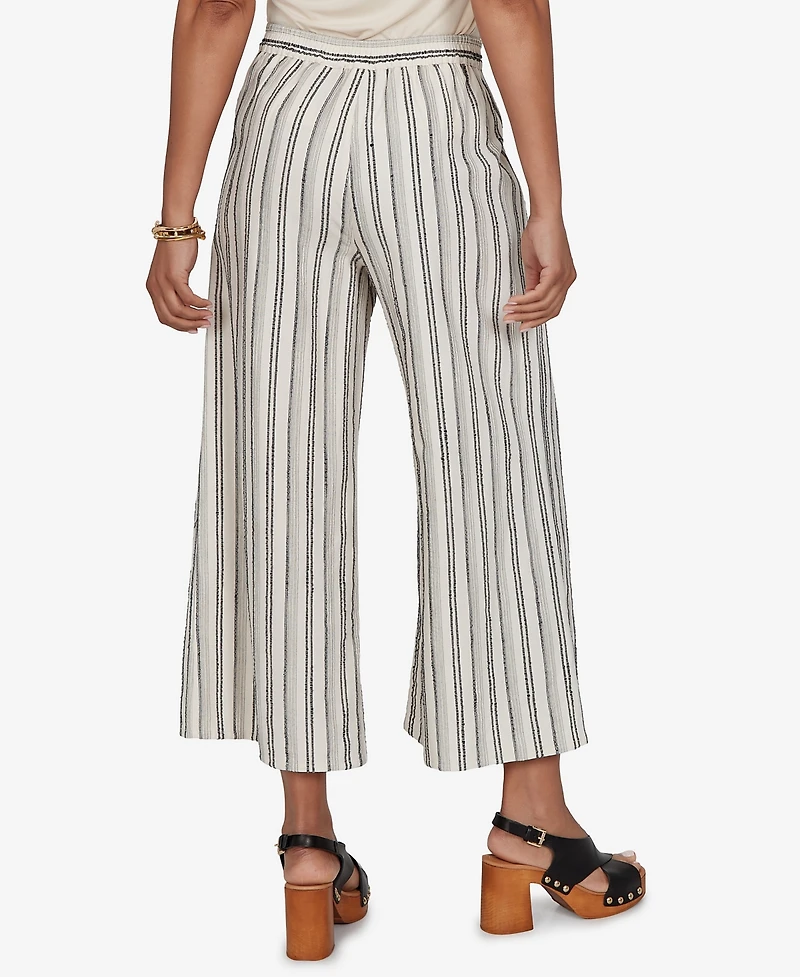 Ruby Rd. Petite Textured Stripe Elastic Waist Cropped Pants
