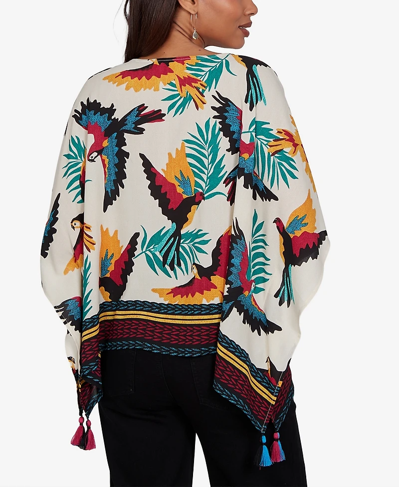 Ruby Rd. Petite Paradise Birds Printed Crepe Blouse