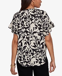Ruby Rd. Petite Mono Floral Button Tie-Front Blouse