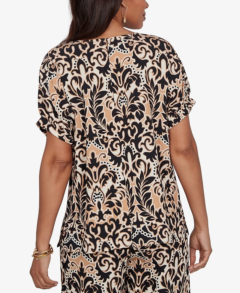 Ruby Rd. Petite Damask Textured Short-Sleeve Top