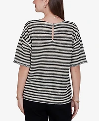 Ruby Rd. Petite Textured Stripe Fringe Sleeve T-Shirt