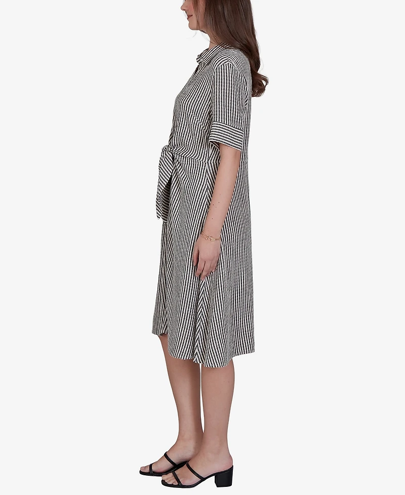 Ruby Rd. Petite Striped Gauze Tie Waist Shirt Dress