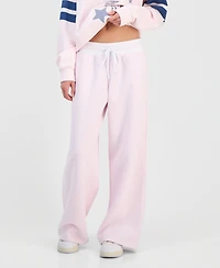 Madden Girl Juniors' Wide Fleece Contrast-Waist Sweatpants
