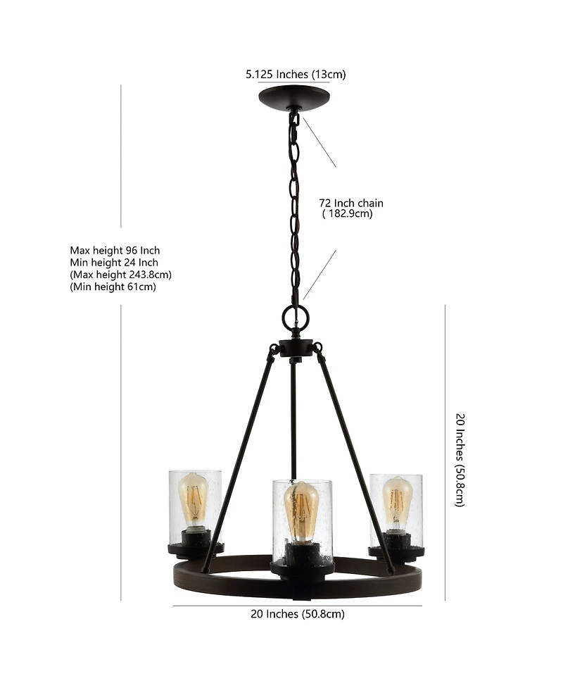 Coronet 3-Light Iron/Seeded Glass Rustic Farmhouse Led Chandelier
