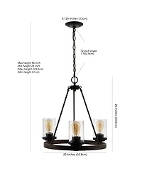 Coronet 3-Light Iron/Seeded Glass Rustic Farmhouse Led Chandelier
