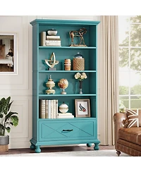 Tribesigns 6 Shelf Bookcase with Drawer, 71 Inches Tall Floor Standing Bookshelf with Solid Wood Legs, 6 Tier Large Open Display Storage Book Shelf
