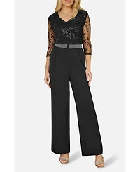 Yumi Women's Diamante Waistband Wide Leg Trousers
