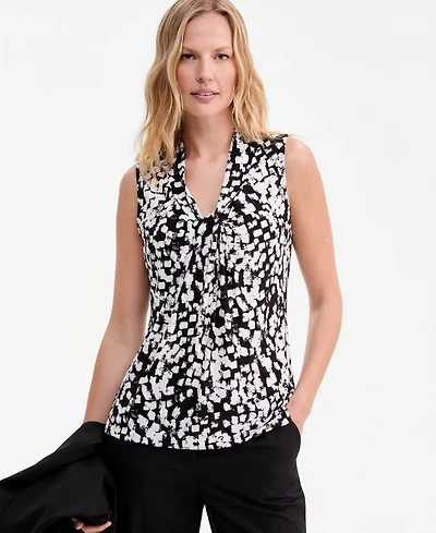 Kasper Women's Printed Knot-Neck Sleeveless Blouse, Regular & Petite