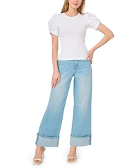 1.state Women's Puff Sleeve Short Sleeve Knit T-shirt