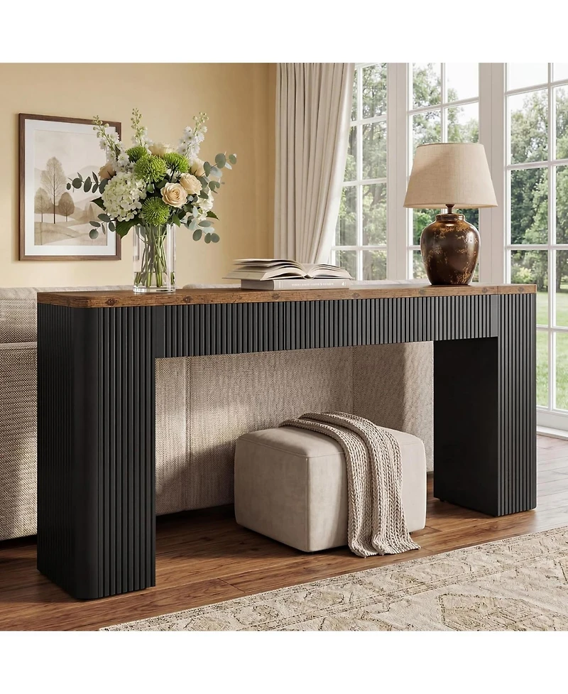 Tribesigns 82.7" Extra Long Entryway Table, Fluted Narrow Farmhouse Console Table with Curved Edges, Wood Sofa Table Behind Couch