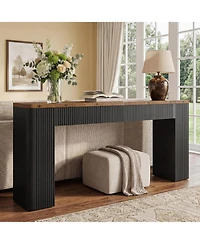 Tribesigns 82.7" Extra Long Entryway Table, Fluted Narrow Farmhouse Console Table with Curved Edges, Wood Sofa Table Behind Couch