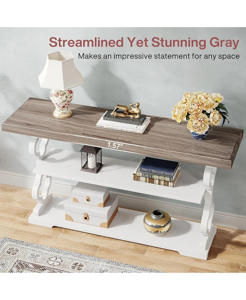 Tribesigns 55'' Long Console Table, 3 Tier Wood Accent Entry Table, Farmhouse Sofa Table with Storage Shelves