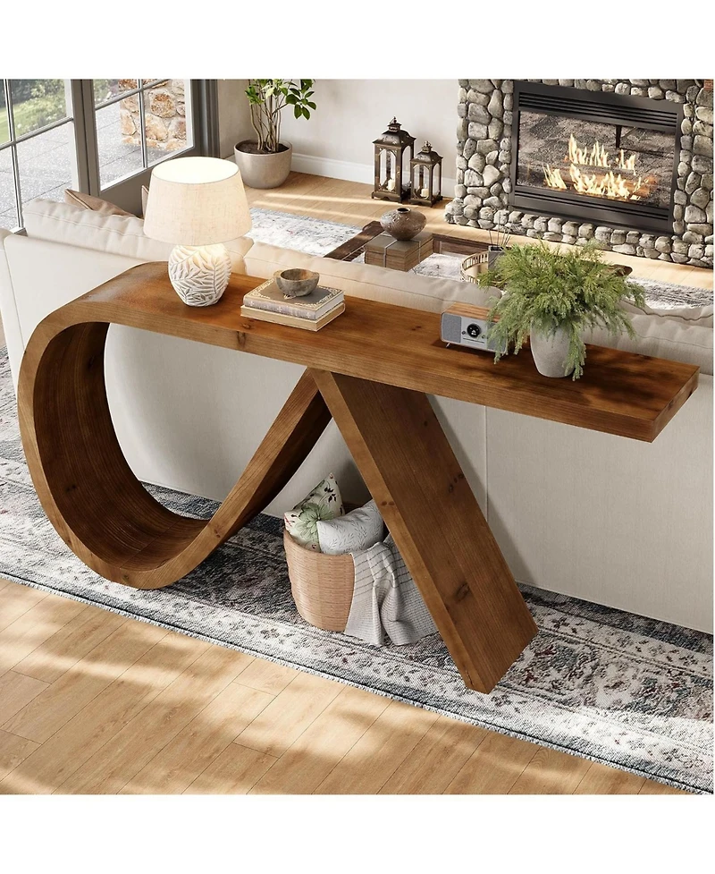 Tribesigns Solid Wood Curved Entryway Table, 57'' Console Table, Narrow Long Sofa Table Behind Couch, Farmhouse Accent Tables