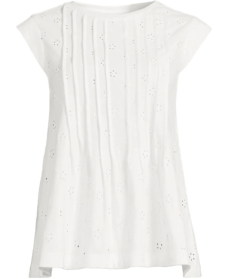 Lands' End Women's Cap Sleeve Eyelet Pintuck Swing Top