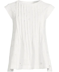 Lands' End Women's Cap Sleeve Eyelet Pintuck Swing Top