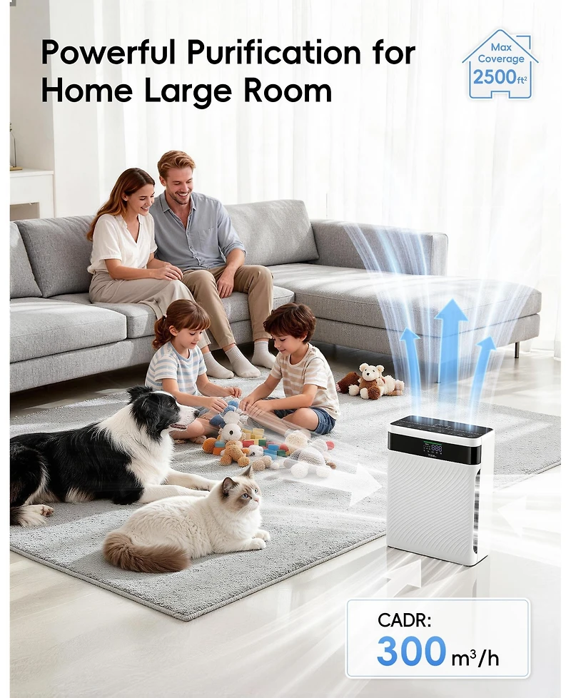Air Purifier for Large Room Up to 2500 sq ft,with Pets and for Real-time Monitoring of Air Quality.