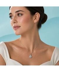 White Gold Plated with Cubic Zirconia Pear Rain Droplet Infinity Love Knot Pendant Necklace