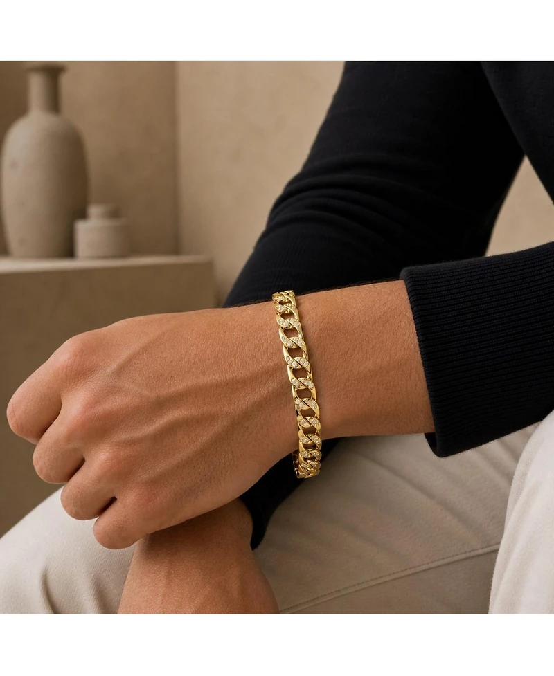 Men's Sterling Silver Iced Out Cubic Zirconia Miami Cuban Chain Bracelet
