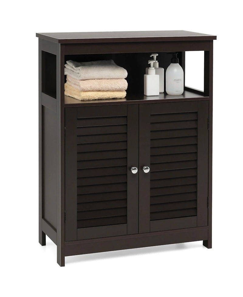 sumyeg Wooden Freestanding Bathroom Storage Cabinet with Double Shutter Doors