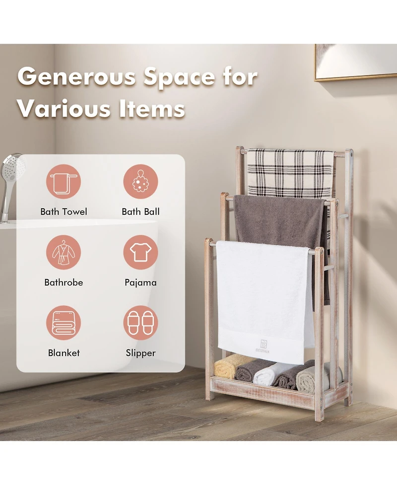 sumyeg Freestanding Towel Rack with 3 Bars and Bottom Storage Shelf Organizer