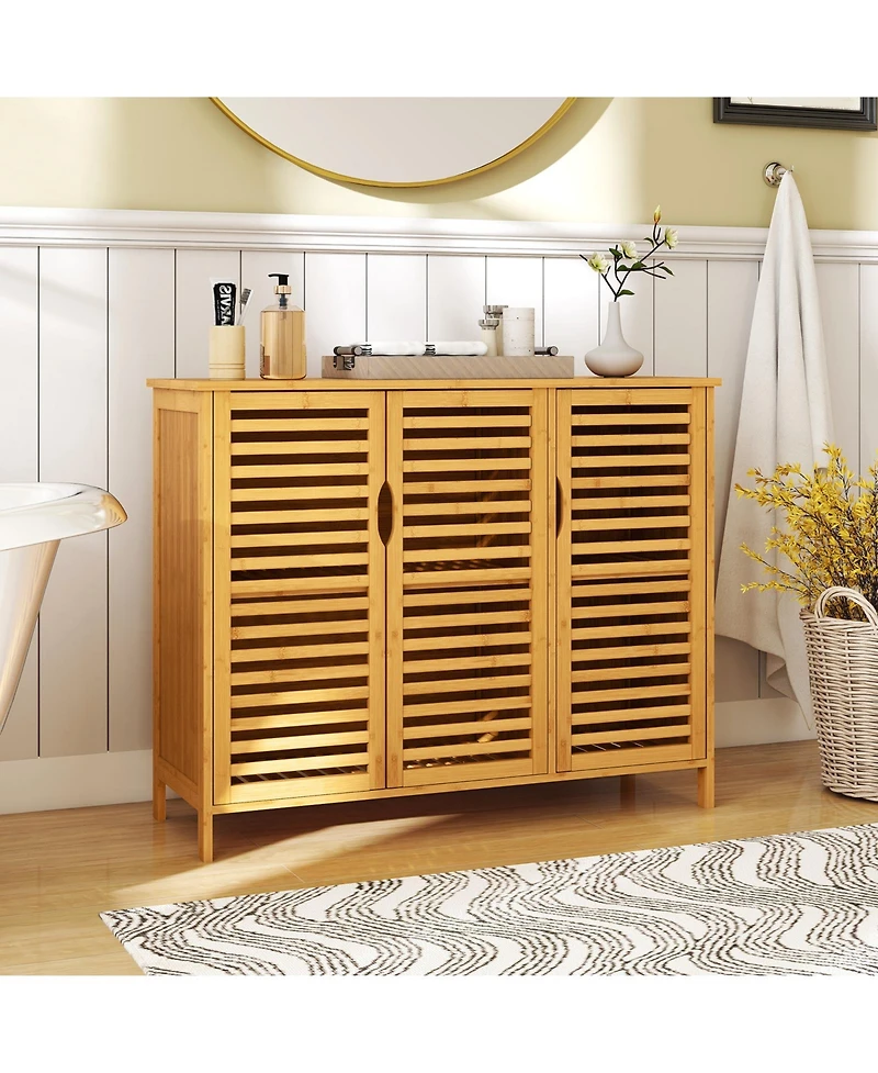 sumyeg 3-Door Bamboo Bathroom Storage Cabinet with Shelves Organizer