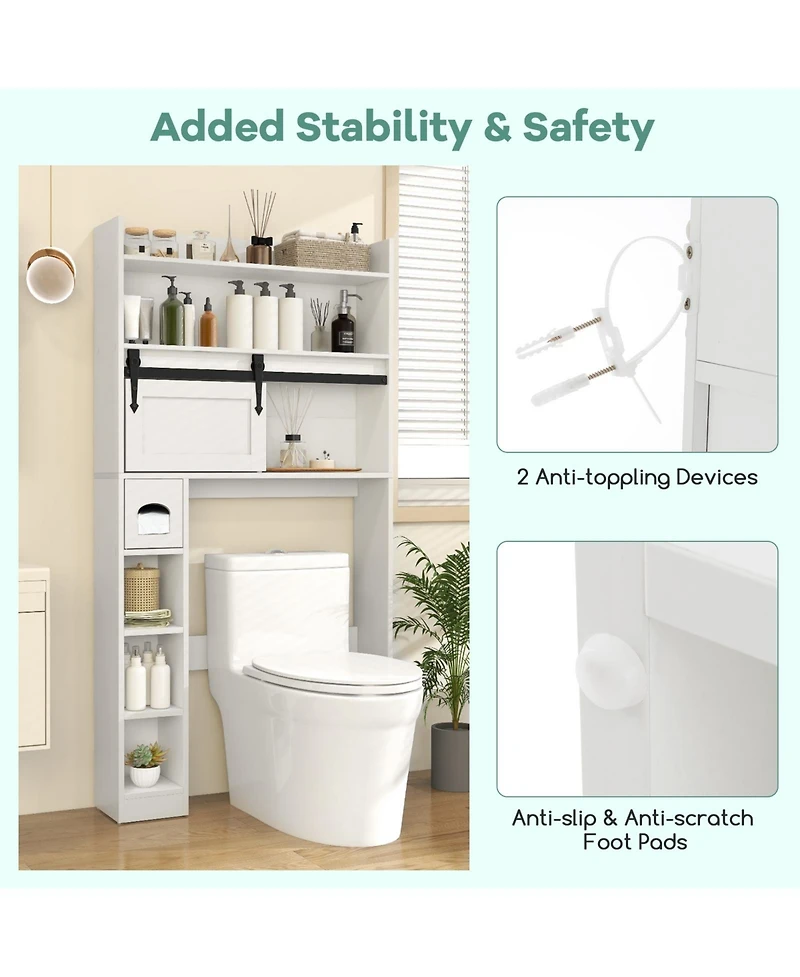 sumyeg Over The bath fixture Storage Cabinet with Sliding Barn Door and Adjustable Shelves