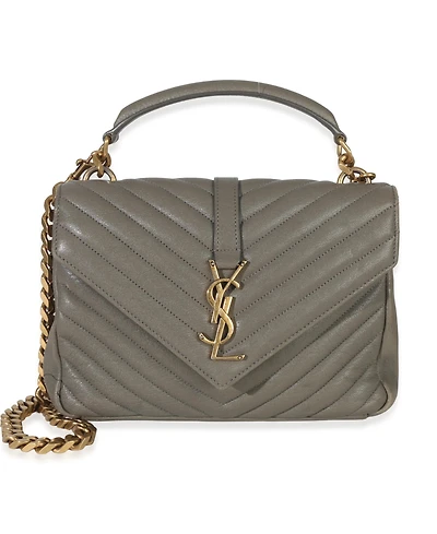 Pre-Owned Saint Laurent Taupe Sheepskin Matelasse Chevron Monogram Medium College Bag
